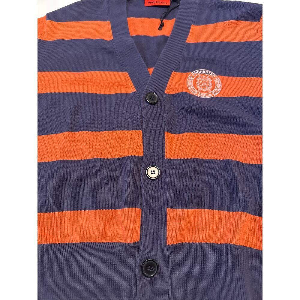 Prohibited Unisex Cardigan Orange/Vintage Purple Stripe Three Button Size L - Picture 8 of 14